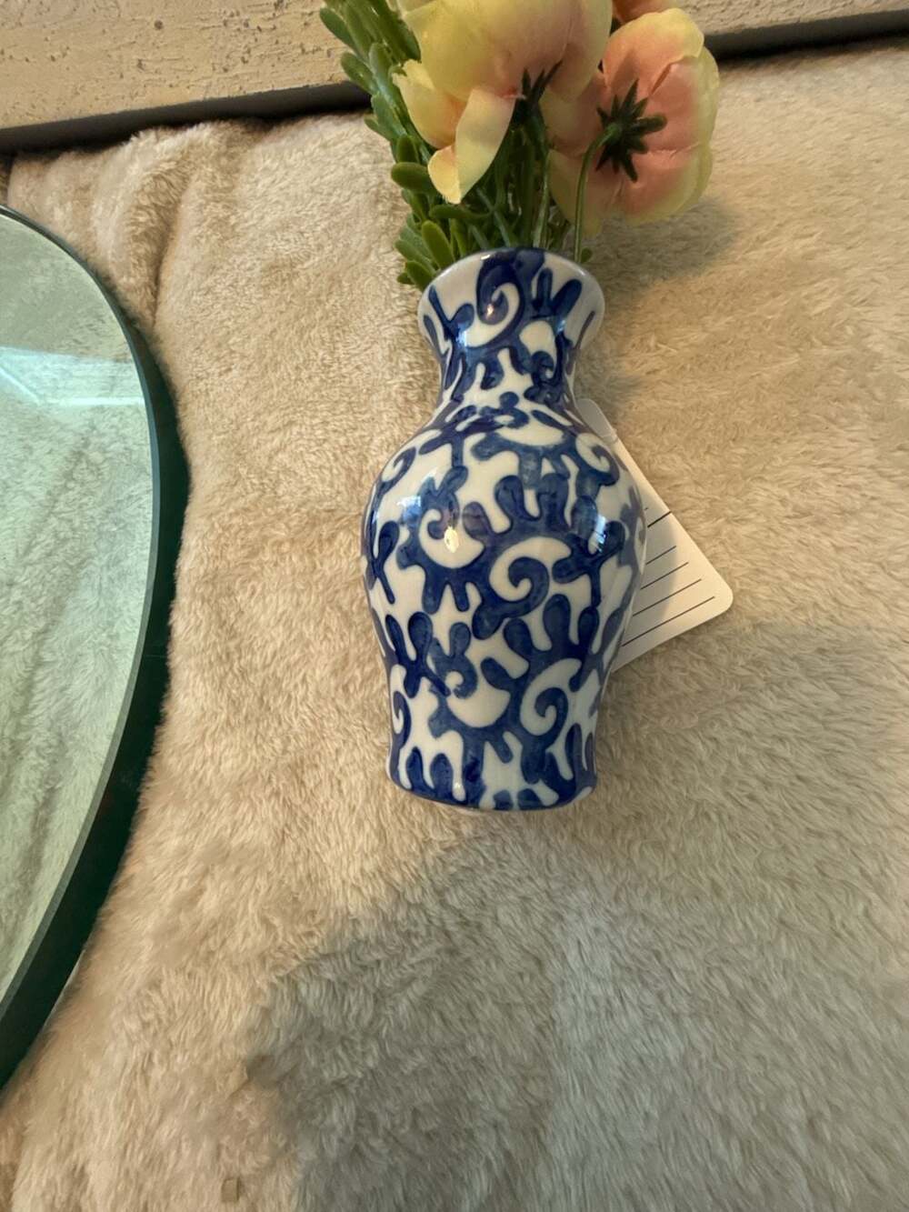 Unbranded Blue and White Porcelain Bud Vase Ceramic Floral Vine Pattern